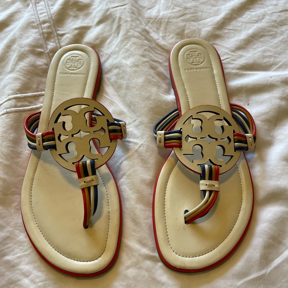 Tory Burch Cream Sandals with Multicolor Straps